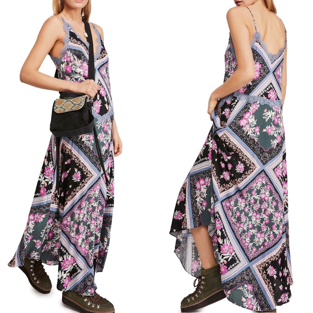 Free People Graphite Floral Bandana Stevie Maxi Dress XS